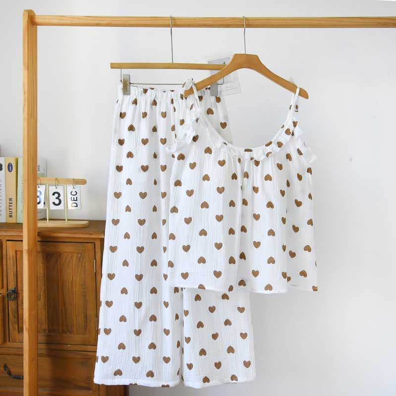 Ruffled Heart Cotton Gauze Cami Pajamas