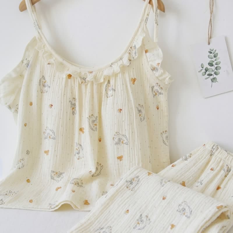 Ruffled Horse Cotton Gauze Cami Pajamas