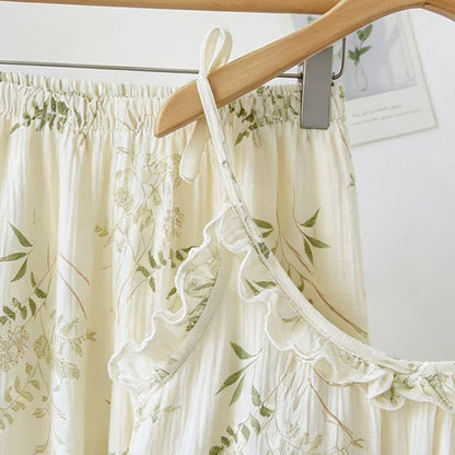Ruffled Botanical Leaf Cotton Cami Pajamas