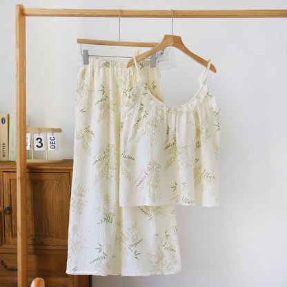Ruffled Botanical Leaf Cotton Cami Pajamas