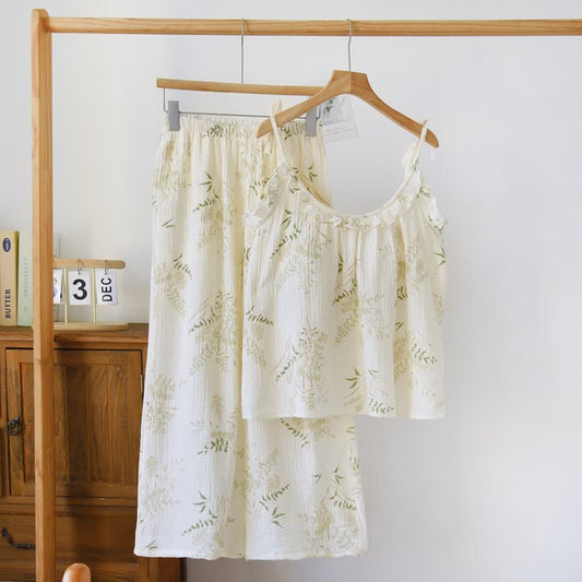 Ruffled Botanical Leaf Cotton Cami Pajamas