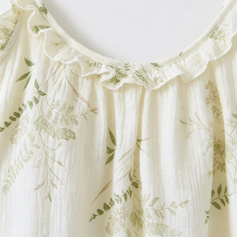 Ruffled Botanical Leaf Cotton Cami Pajamas