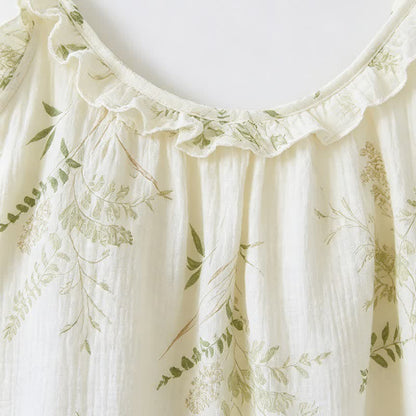 Ruffled Botanical Leaf Cotton Cami Pajamas