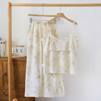 Ruffled Botanical Leaf Cotton Cami Pajamas