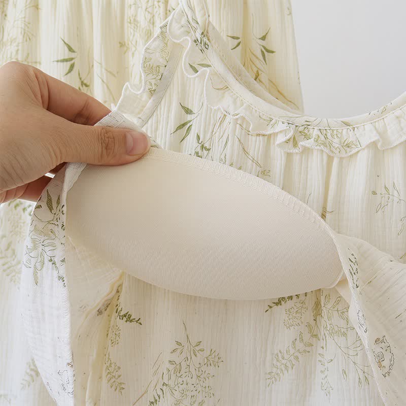 Ruffled Botanical Leaf Cotton Cami Pajamas