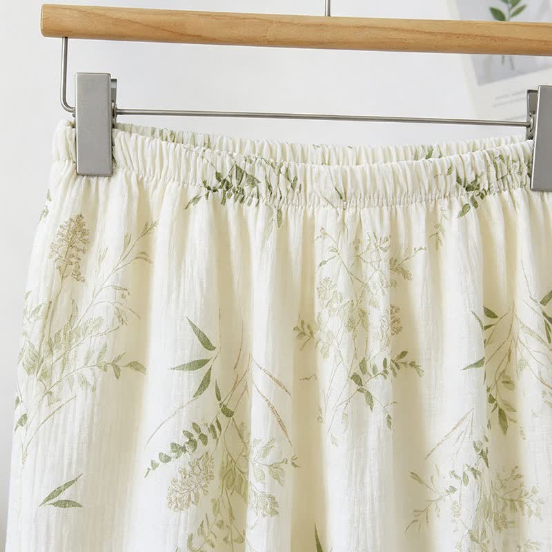 Ruffled Botanical Leaf Cotton Cami Pajamas