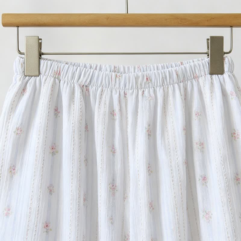 Ruffled Striped Floral Cotton Cami Pajamas