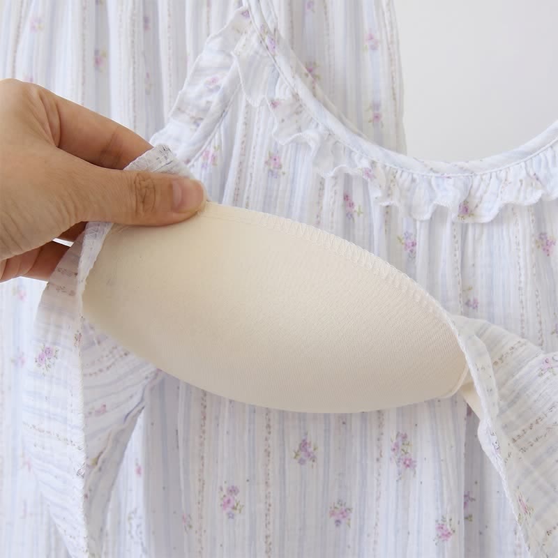 Ruffled Striped Floral Cotton Cami Pajamas