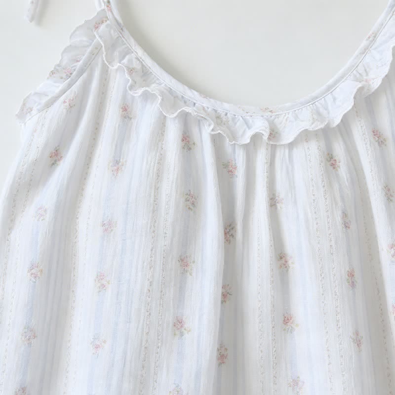Ruffled Striped Floral Cotton Cami Pajamas