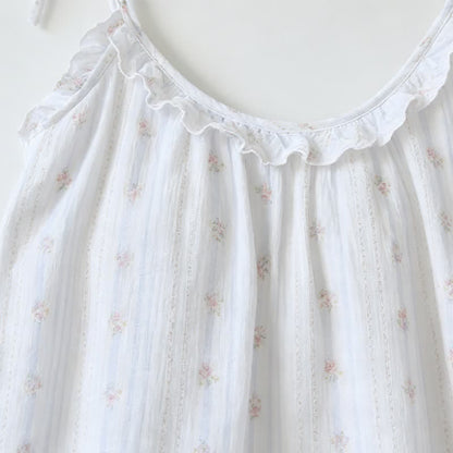 Ruffled Striped Floral Cotton Cami Pajamas