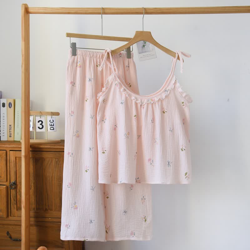 Ruffled Ditsy Floral Cotton Cami Pajamas