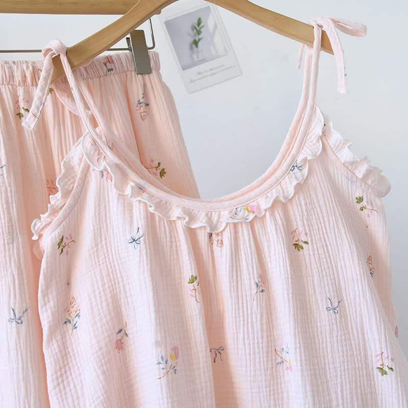 Ruffled Ditsy Floral Cotton Cami Pajamas