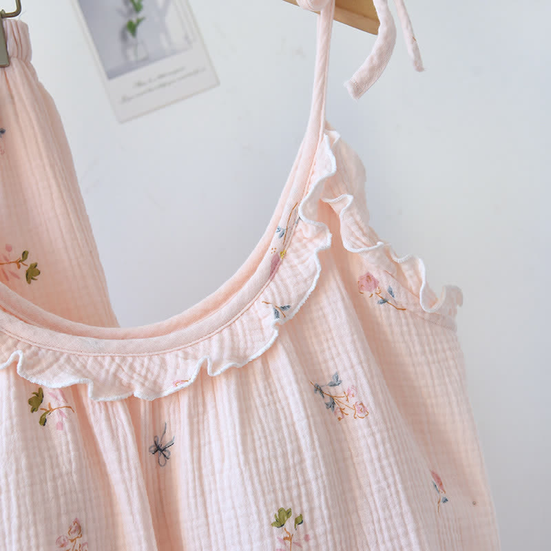 Ruffled Ditsy Floral Cotton Cami Pajamas