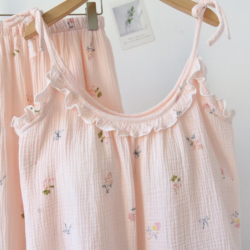 Ruffled Ditsy Floral Cotton Cami Pajamas
