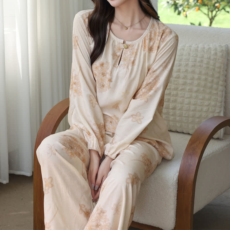 Elegant Floral Long Sleeve Women's Pajamas