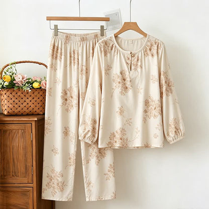 Elegant Floral Long Sleeve Women's Pajamas