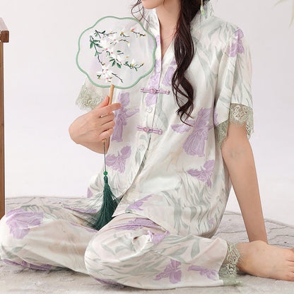 Floral Mandarin Collar Women's Loungewear Set