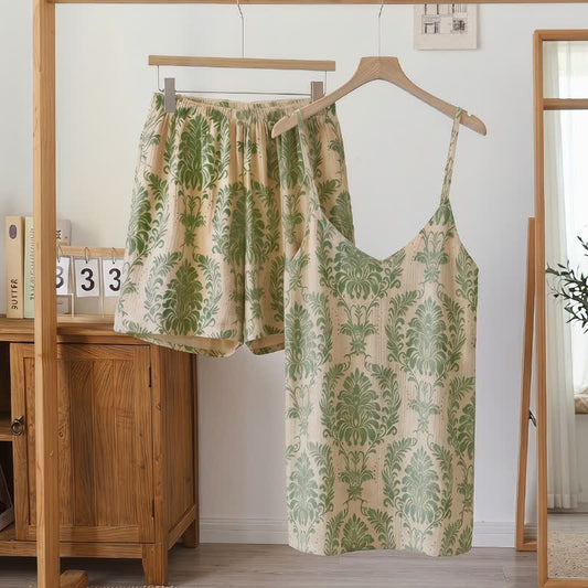 Vintage Green Patterm Sleeveless Women's Pajamas