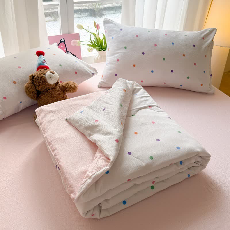 Rainbow Polka Dot Washed Cotton Bedding Set