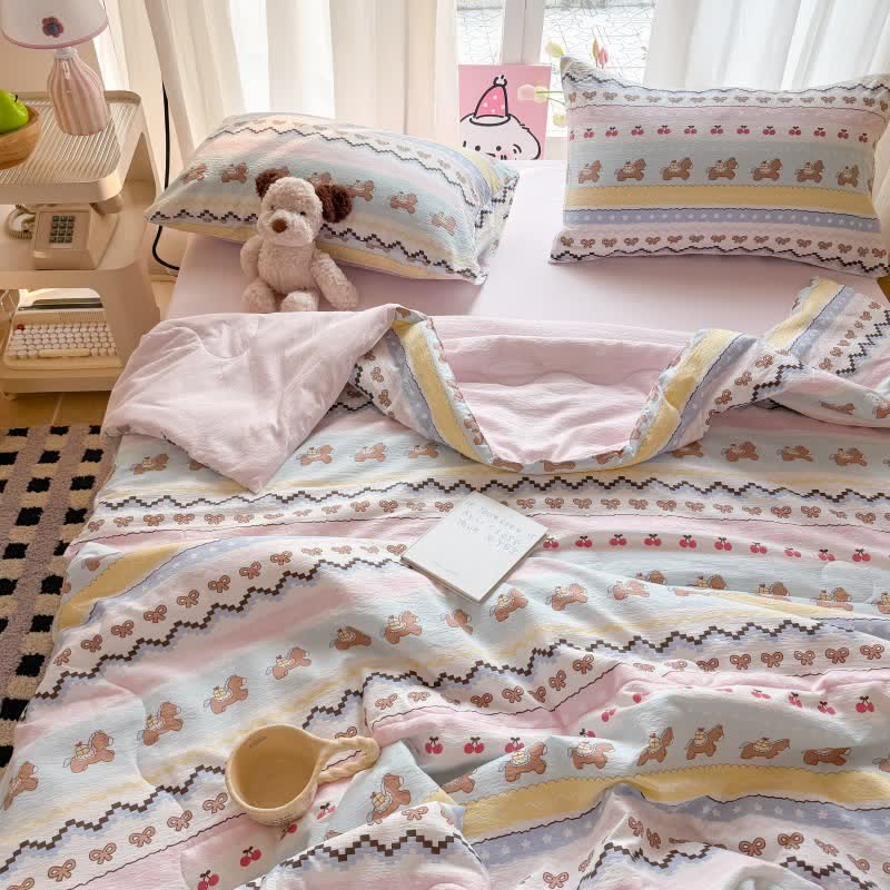 Pink Bow Bear Washed Cotton Bedding Set