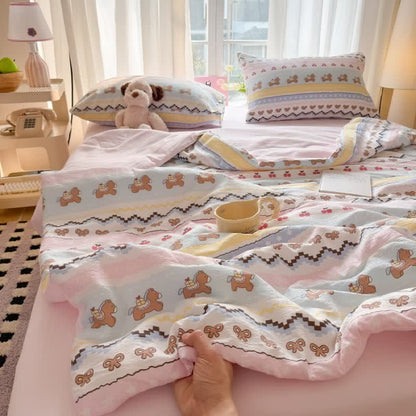 Pink Bow Bear Washed Cotton Bedding Set