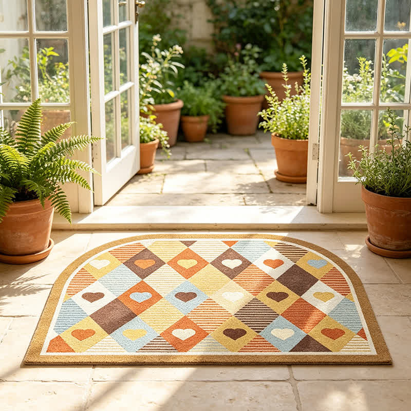 Retro Geometric Heart Arch Entryway Rug
