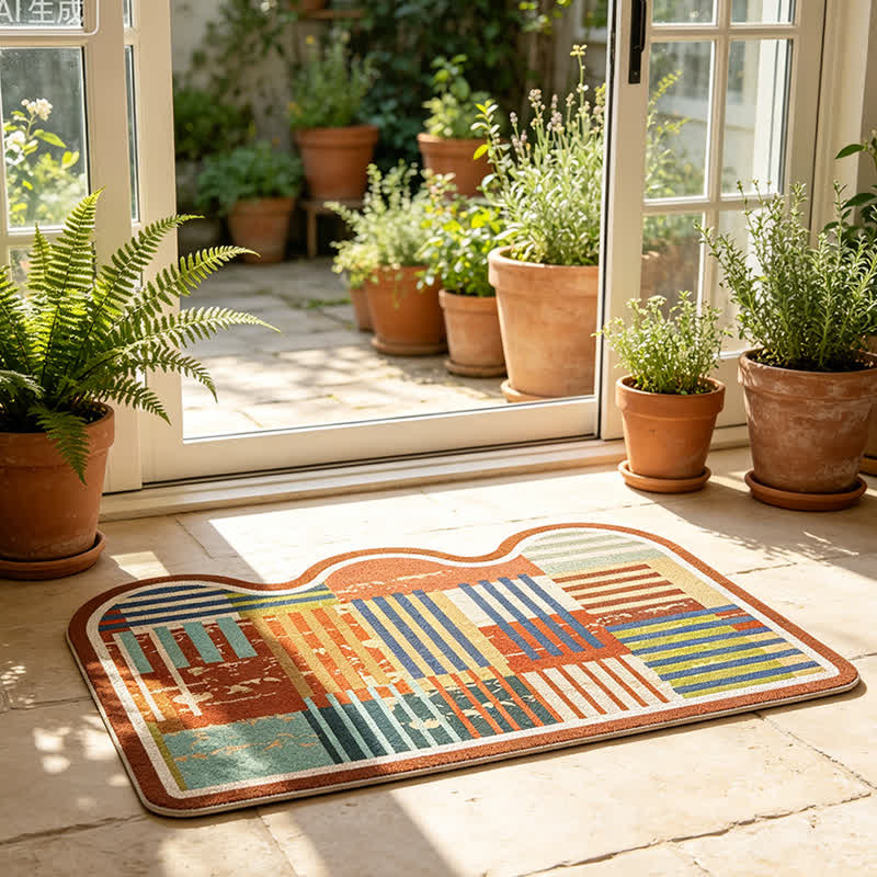 Retro Patchwork Wave Edge Rug