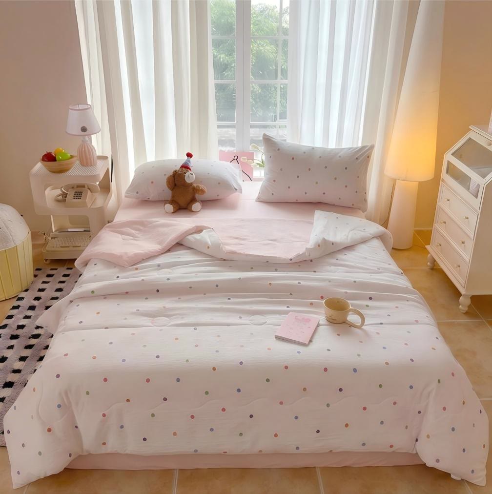 Rainbow Polka Dot Washed Cotton Bedding Set