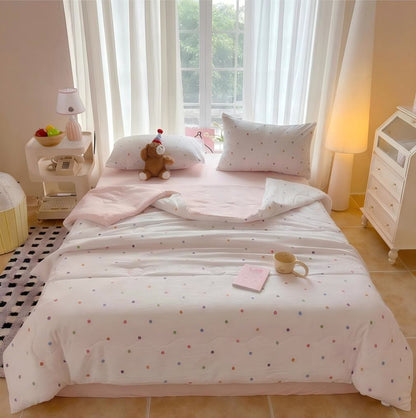 Rainbow Polka Dot Washed Cotton Bedding Set