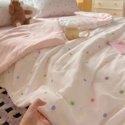 Rainbow Polka Dot Washed Cotton Bedding Set