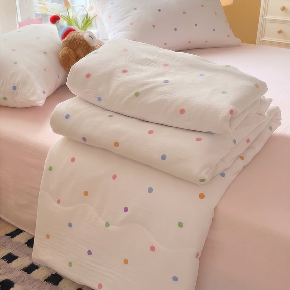 Rainbow Polka Dot Washed Cotton Bedding Set