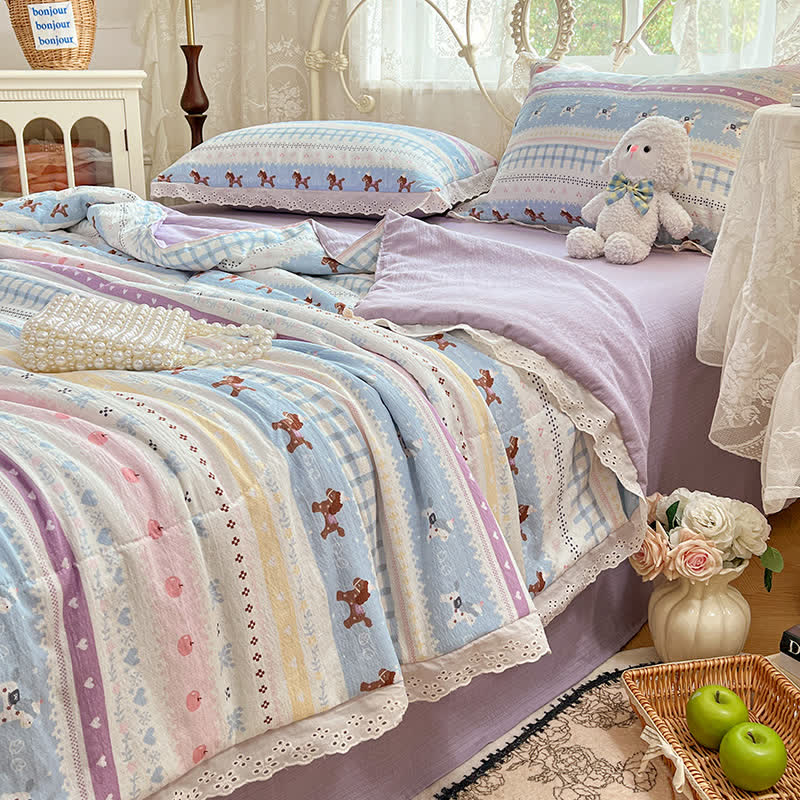 Pastel Lace Trim Cotton Bedding Set