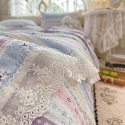 Pastel Lace Trim Cotton Bedding Set