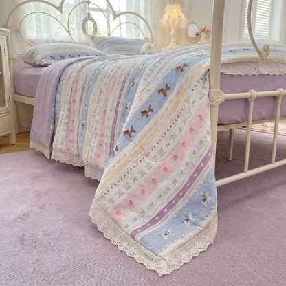 Pastel Lace Trim Cotton Bedding Set