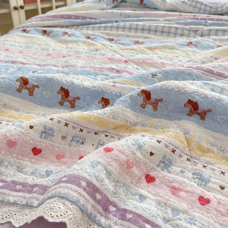 Pastel Lace Trim Cotton Bedding Set