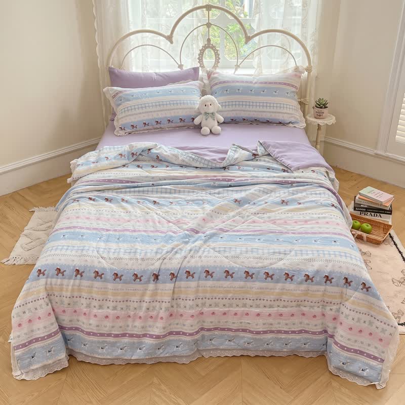 Pastel Lace Trim Cotton Bedding Set