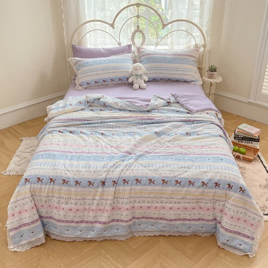Pastel Lace Trim Cotton Bedding Set