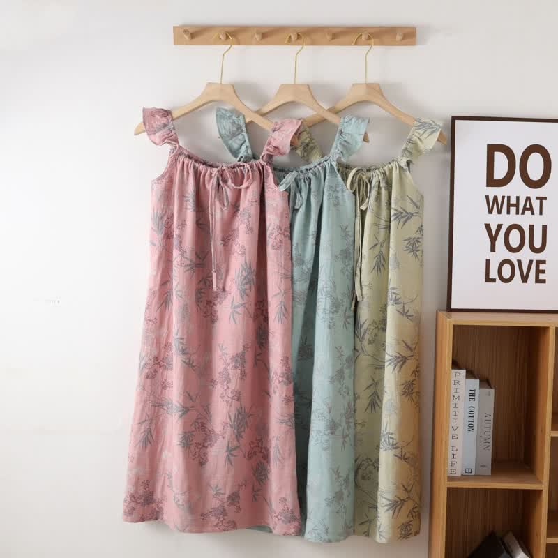 Bamboo Ruffled Strap Cotton Cami Nightgown