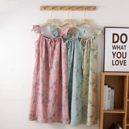 Bamboo Ruffled Strap Cotton Cami Nightgown