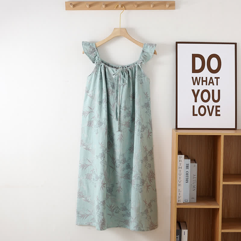 Bamboo Ruffled Strap Cotton Cami Nightgown
