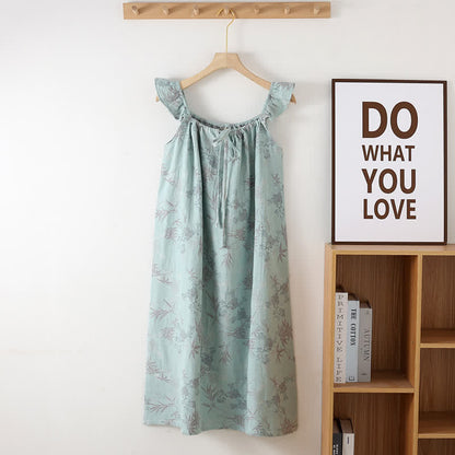 Bamboo Ruffled Strap Cotton Cami Nightgown