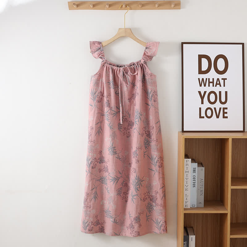 Bamboo Ruffled Strap Cotton Cami Nightgown