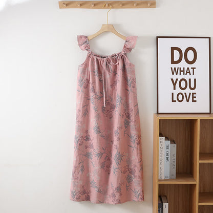 Bamboo Ruffled Strap Cotton Cami Nightgown