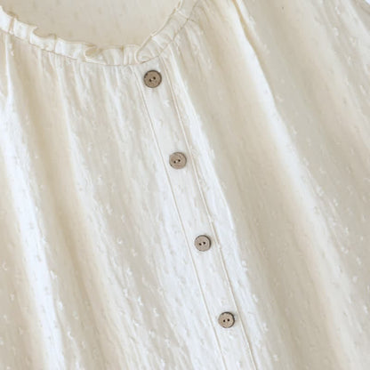 White Cotton Textured Sleeveless Lounge Dress