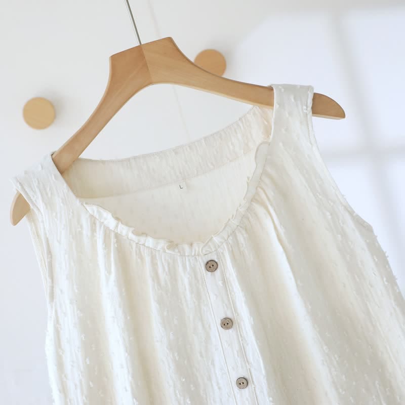White Cotton Textured Sleeveless Lounge Dress