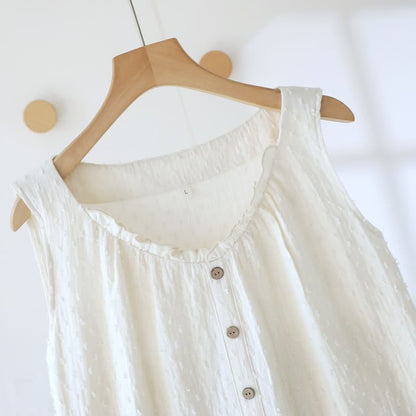 White Cotton Textured Sleeveless Lounge Dress