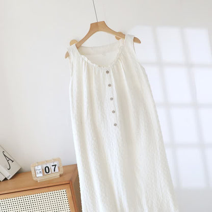 White Cotton Textured Sleeveless Lounge Dress