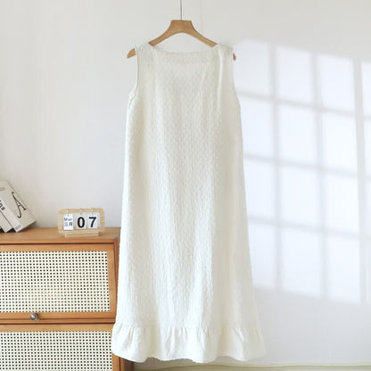 White Cotton Textured Sleeveless Lounge Dress