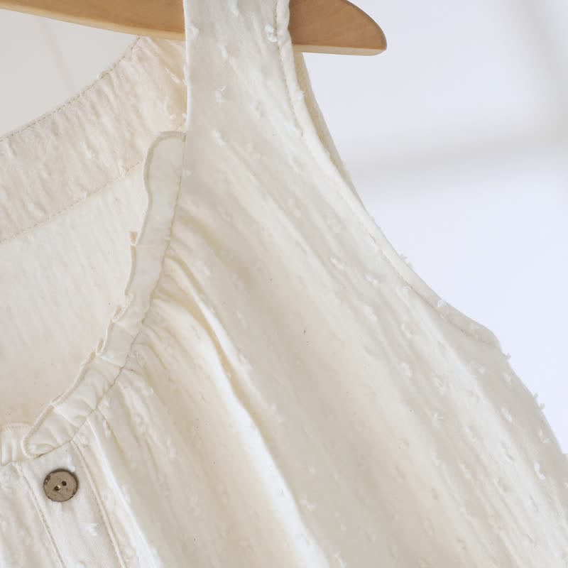 White Cotton Textured Sleeveless Lounge Dress