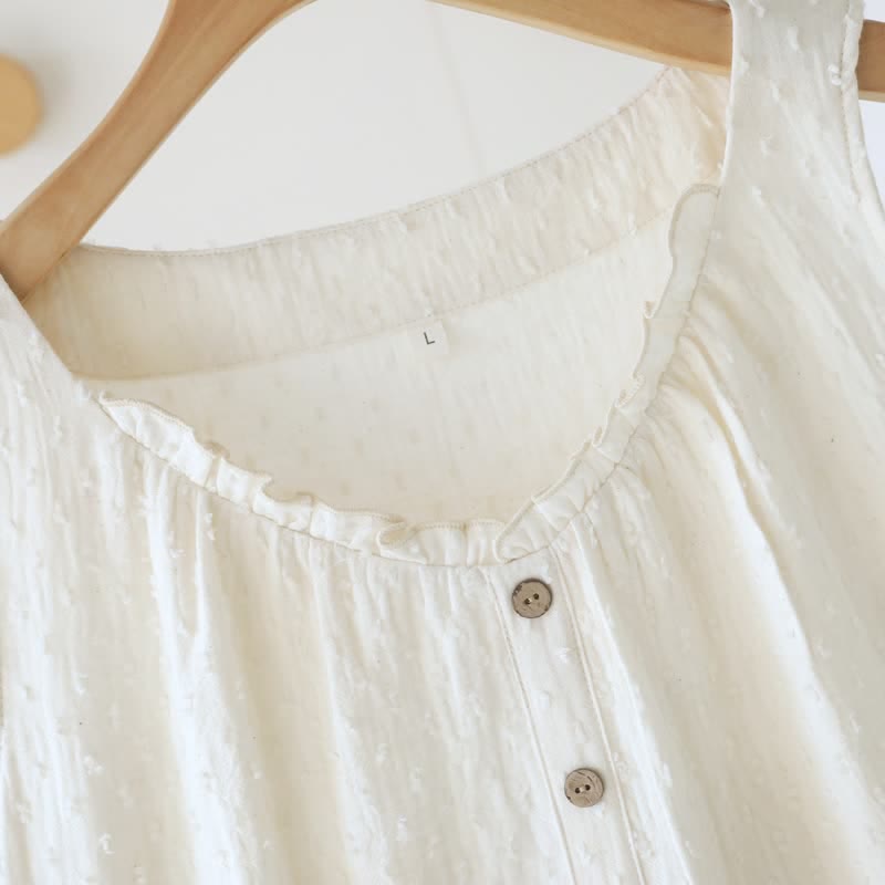 White Cotton Textured Sleeveless Lounge Dress